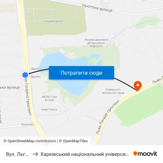 Вул. Льговська to Харківський національний університет внутрішніх справ map
