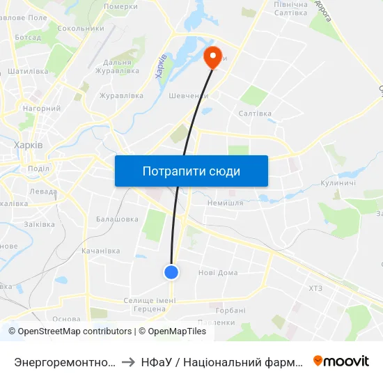 Энергоремонтное Предприятие to НФаУ / Національний фармацевтичний університет map