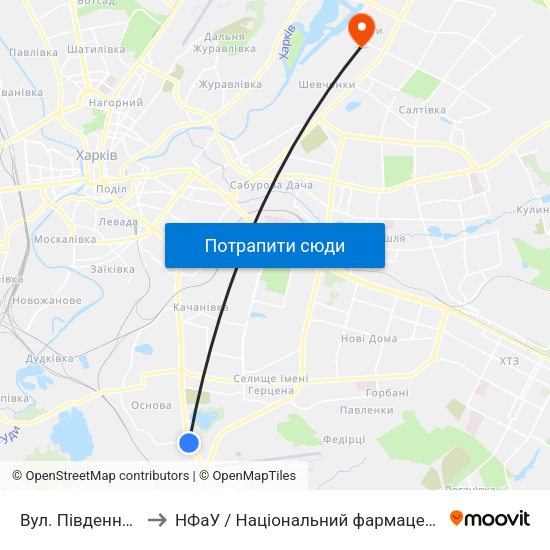 Вул. Пiвденнопроектна to НФаУ / Національний фармацевтичний університет map