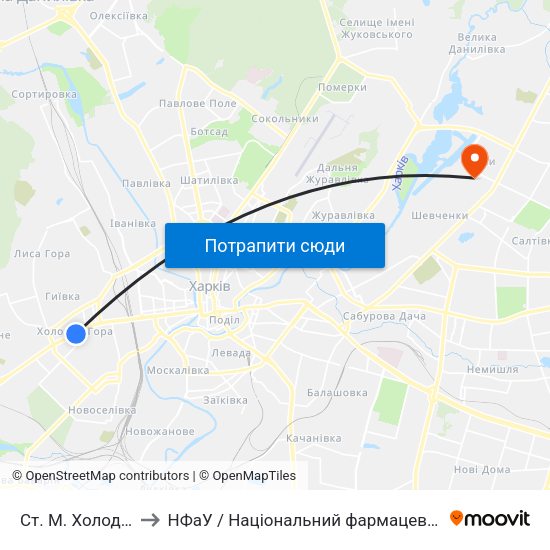 Ст. М. Холодная Гора to НФаУ / Національний фармацевтичний університет map