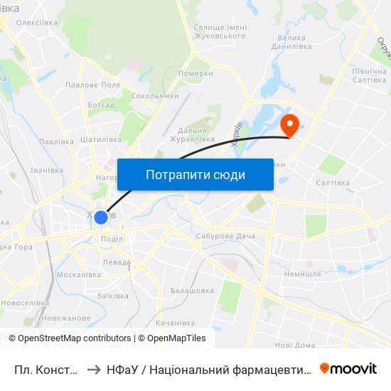 Пл. Конституции to НФаУ / Національний фармацевтичний університет map