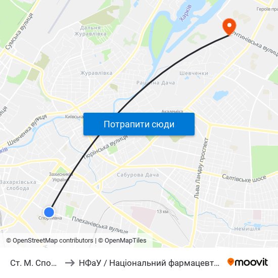 Ст. М. Спортивная to НФаУ / Національний фармацевтичний університет map