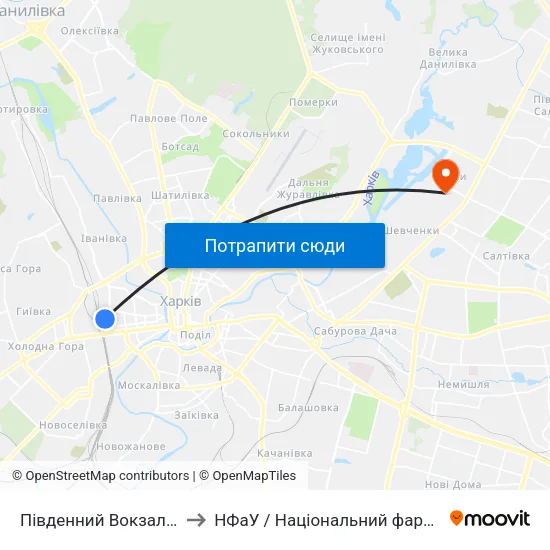 Південний Вокзал (Pivdennyi Vokzal) to НФаУ / Національний фармацевтичний університет map