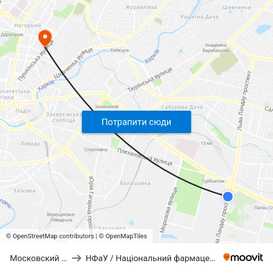 Московский Проспект to НФаУ / Національний фармацевтичний університет map