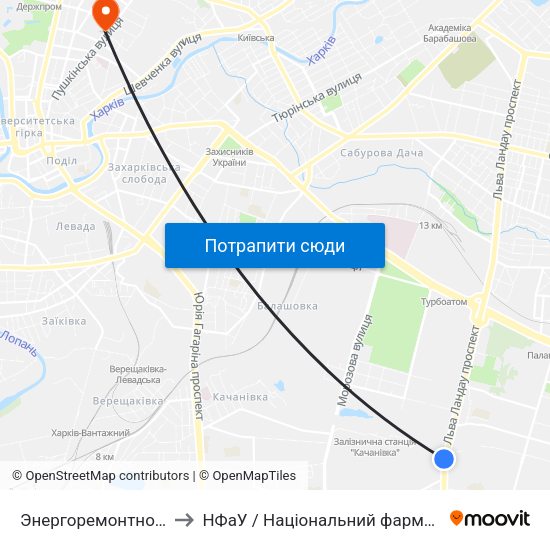 Энергоремонтное Предприятие to НФаУ / Національний фармацевтичний університет map
