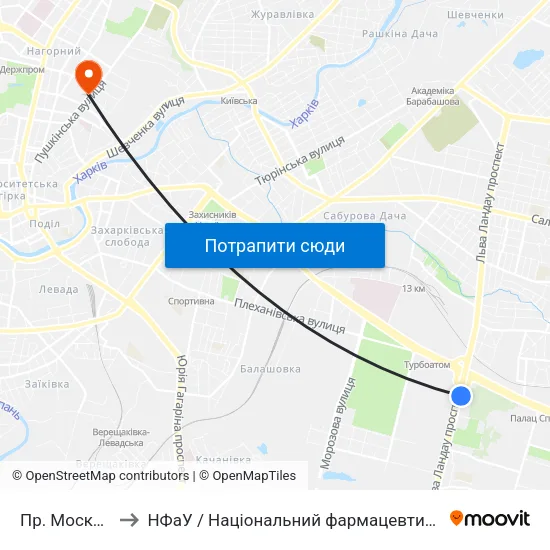 Пр. Московский to НФаУ / Національний фармацевтичний університет map