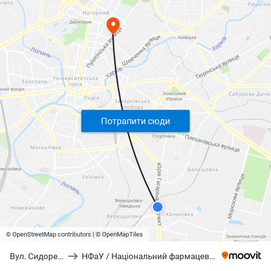 Вул. Сидоренкiвська to НФаУ / Національний фармацевтичний університет map