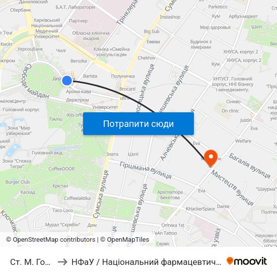 Ст. М. Госпром to НФаУ / Національний фармацевтичний університет map