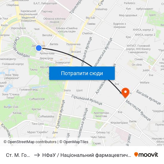 Ст. М. Госпром to НФаУ / Національний фармацевтичний університет map