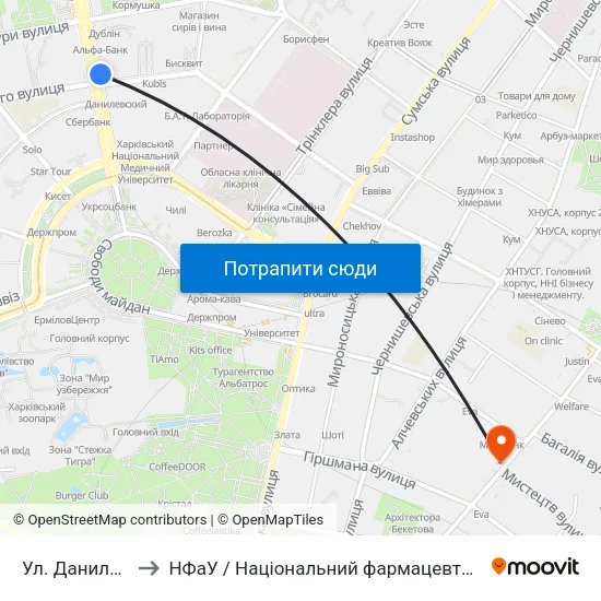 Ул. Данилевского to НФаУ / Національний фармацевтичний університет map