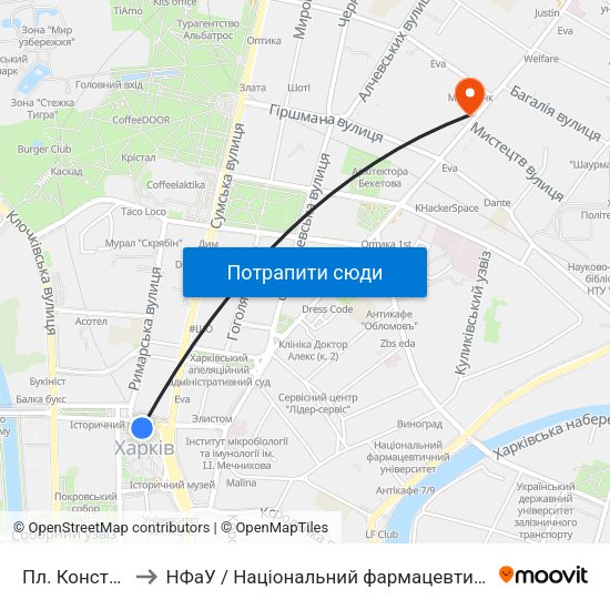 Пл. Конституции to НФаУ / Національний фармацевтичний університет map