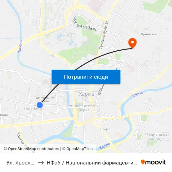 Ул. Ярославская to НФаУ / Національний фармацевтичний університет map