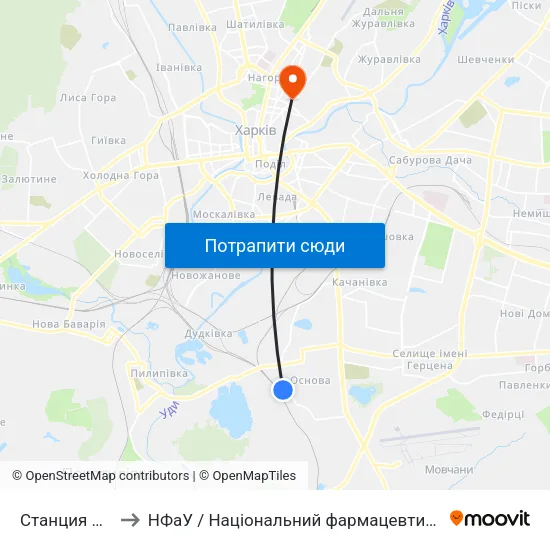 Станция Основа to НФаУ / Національний фармацевтичний університет map