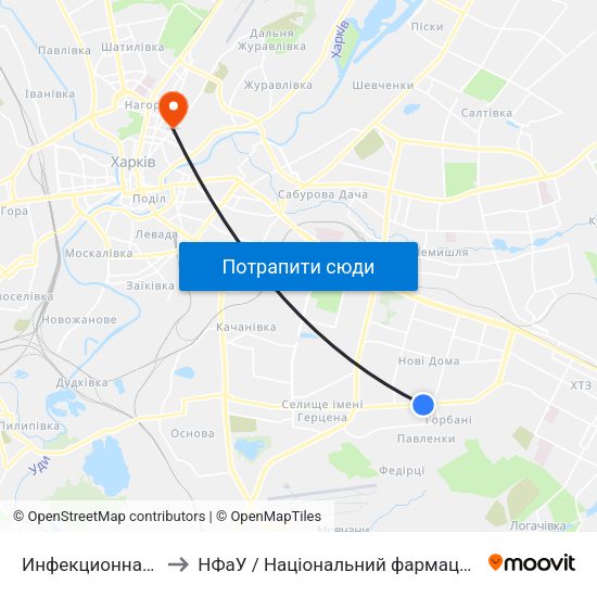 Инфекционная Больница to НФаУ / Національний фармацевтичний університет map