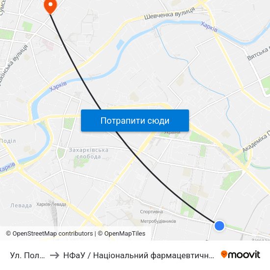 Ул. Полевая to НФаУ / Національний фармацевтичний університет map