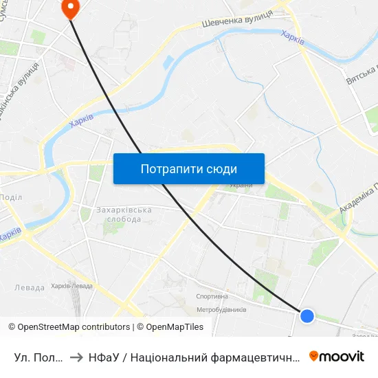 Ул. Полевая to НФаУ / Національний фармацевтичний університет map