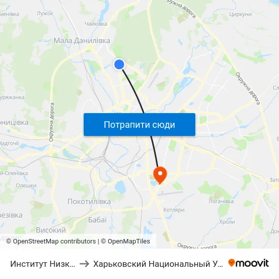 Институт Низких Температур to Харьковский Национальный Университет Внутренних Дел map