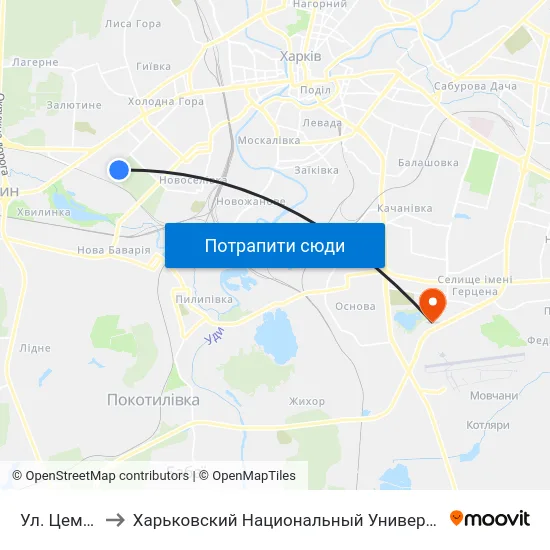 Ул. Цементная to Харьковский Национальный Университет Внутренних Дел map