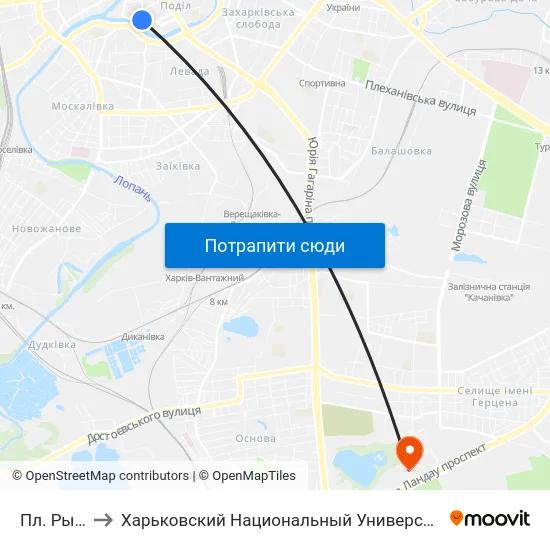 Пл. Рыбный to Харьковский Национальный Университет Внутренних Дел map