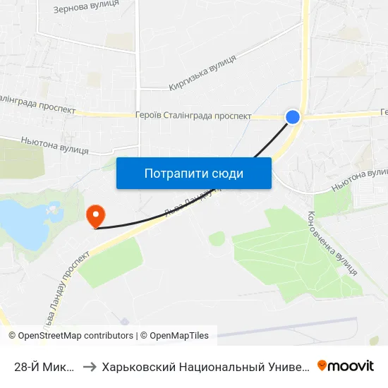 28-Й Микрорайон to Харьковский Национальный Университет Внутренних Дел map