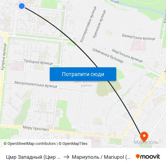 Цмр Западный (Цмр Західний) to Мариуполь / Mariupol (Маріуполь) map