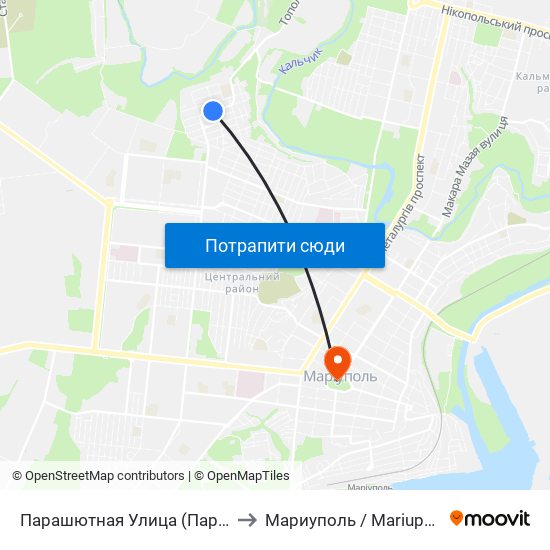 Парашютная Улица (Парашутна Вулиця) to Мариуполь / Mariupol (Маріуполь) map