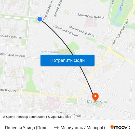 Полевая Улица (Польова Вулиця) to Мариуполь / Mariupol (Маріуполь) map