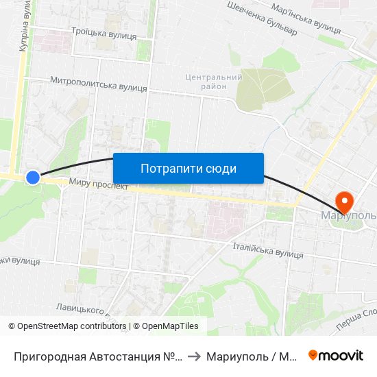 Пригородная Автостанция №2 (Приміська Автостанція №2) to Мариуполь / Mariupol (Маріуполь) map