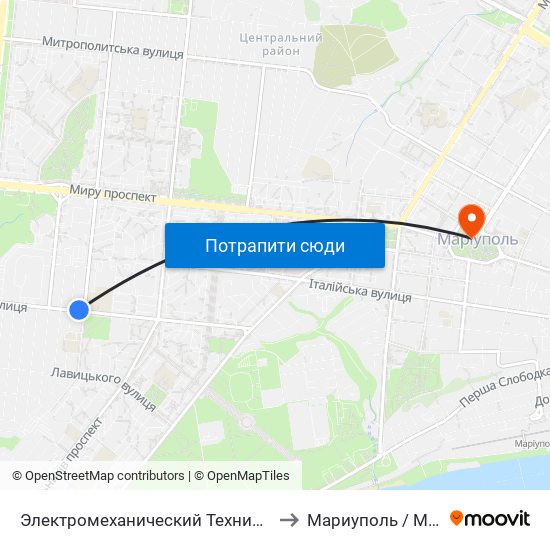 Электромеханический Техникум (Електромеханічний Технікум) to Мариуполь / Mariupol (Маріуполь) map