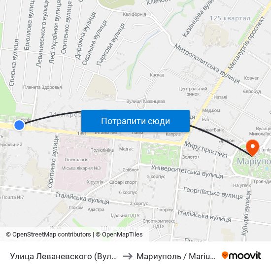 Улица Леваневского (Вулиця Леваневського) to Мариуполь / Mariupol (Маріуполь) map