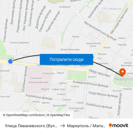 Улица Леваневского (Вулиця Леваневського) to Мариуполь / Mariupol (Маріуполь) map