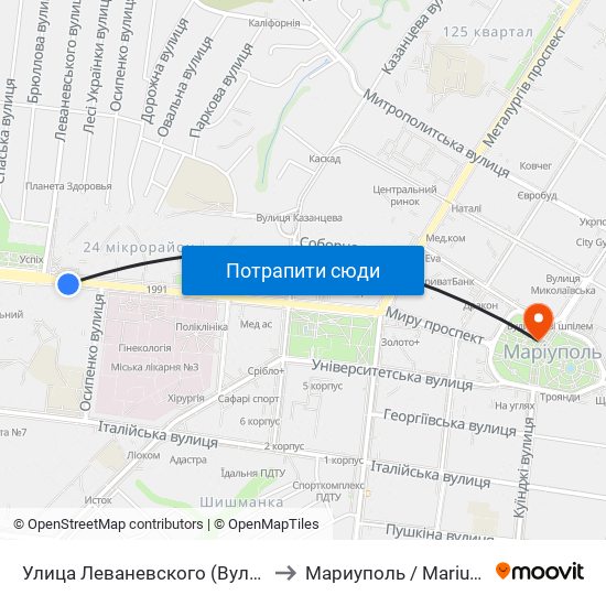 Улица Леваневского (Вулиця Леваневського) to Мариуполь / Mariupol (Маріуполь) map