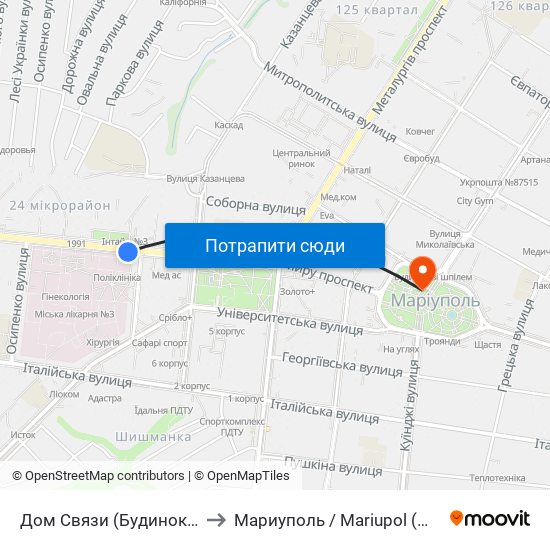 Дом Связи (Будинок Зв'Язку) to Мариуполь / Mariupol (Маріуполь) map