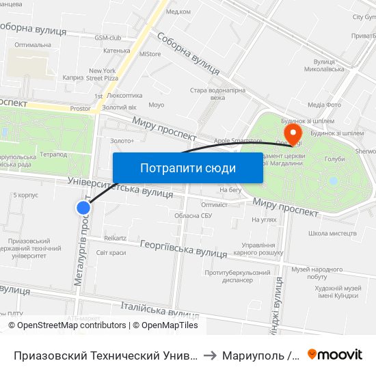 Приазовский Технический Университет (Приазовський Технічний Університет) to Мариуполь / Mariupol (Маріуполь) map