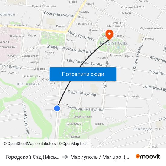 Городской Сад (Міський Сад) to Мариуполь / Mariupol (Маріуполь) map