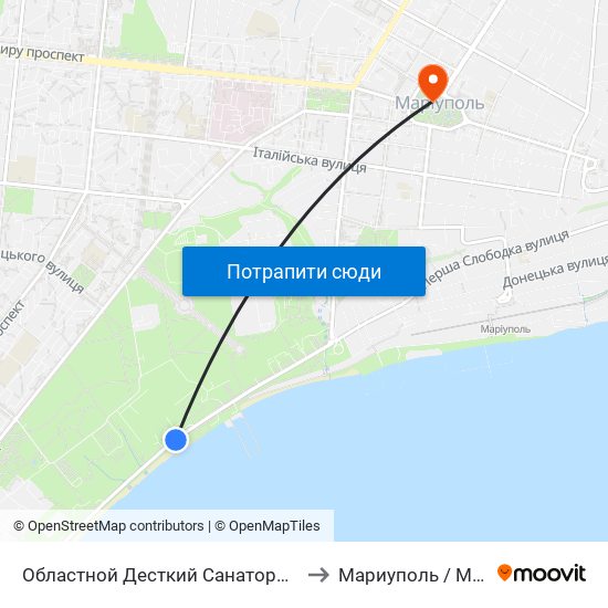 Областной Десткий Санаторий (Обласний Дитячий Санаторій) to Мариуполь / Mariupol (Маріуполь) map