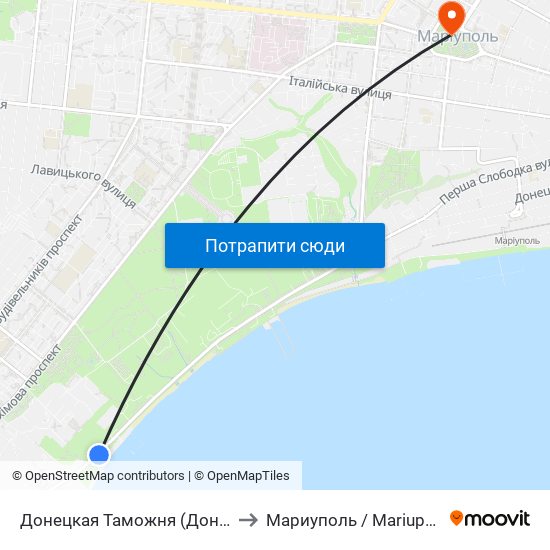 Донецкая Таможня (Донецька Митниця) to Мариуполь / Mariupol (Маріуполь) map