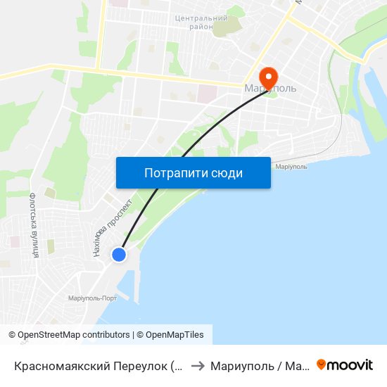 Красномаякский Переулок (Черновомаяцький Провулок) to Мариуполь / Mariupol (Маріуполь) map