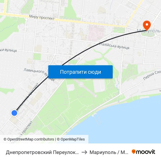 Днепропетровский Переулок (Днепропетровський Провулок) to Мариуполь / Mariupol (Маріуполь) map