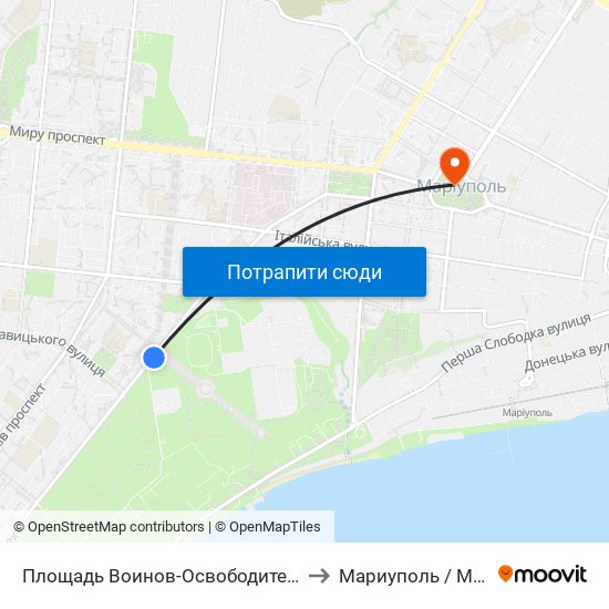 Площадь Воинов-Освободителей (Площа Воїнів-Визволителів) to Мариуполь / Mariupol (Маріуполь) map