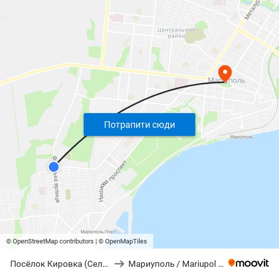 Посёлок Кировка (Селище Кіровка) to Мариуполь / Mariupol (Маріуполь) map