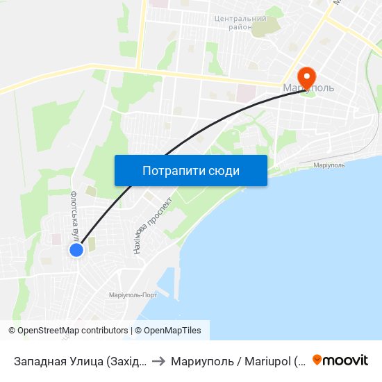 Западная Улица (Західна Вулиця) to Мариуполь / Mariupol (Маріуполь) map