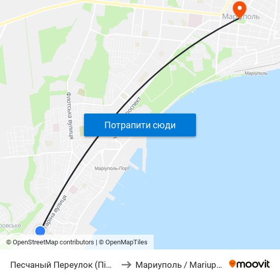 Песчаный Переулок (Піщаний Провулок) to Мариуполь / Mariupol (Маріуполь) map