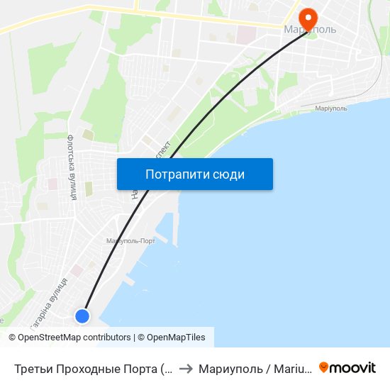 Третьи Проходные Порта (Треті Прохідні Порту) to Мариуполь / Mariupol (Маріуполь) map