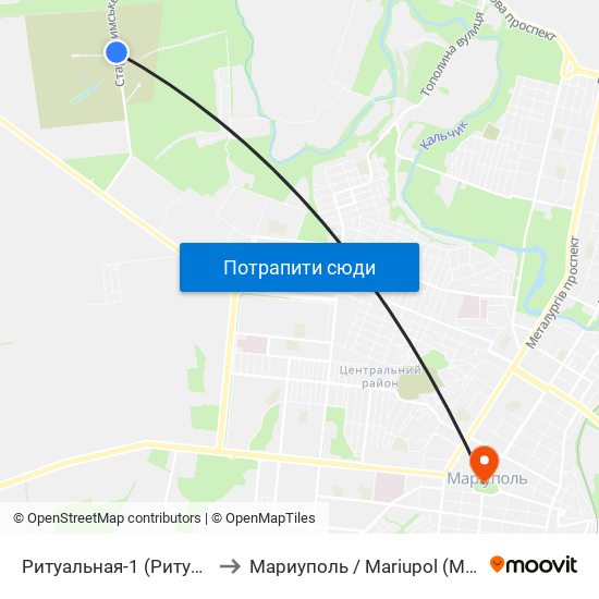 Ритуальная-1 (Ритуальна-1) to Мариуполь / Mariupol (Маріуполь) map