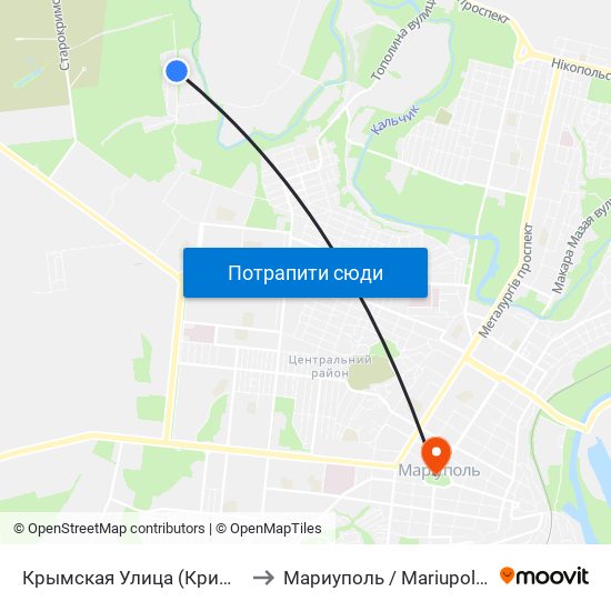 Крымская Улица (Кримська Вулиця) to Мариуполь / Mariupol (Маріуполь) map