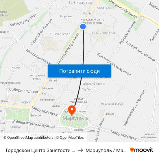 Городской Центр Занятости (Міський Центр Зайнятості) to Мариуполь / Mariupol (Маріуполь) map