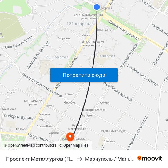 Проспект Металлургов (Проспект Металургів) to Мариуполь / Mariupol (Маріуполь) map