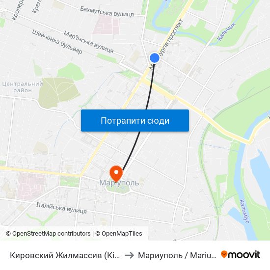 Кировский Жилмассив (Кіровський Житмасив) to Мариуполь / Mariupol (Маріуполь) map