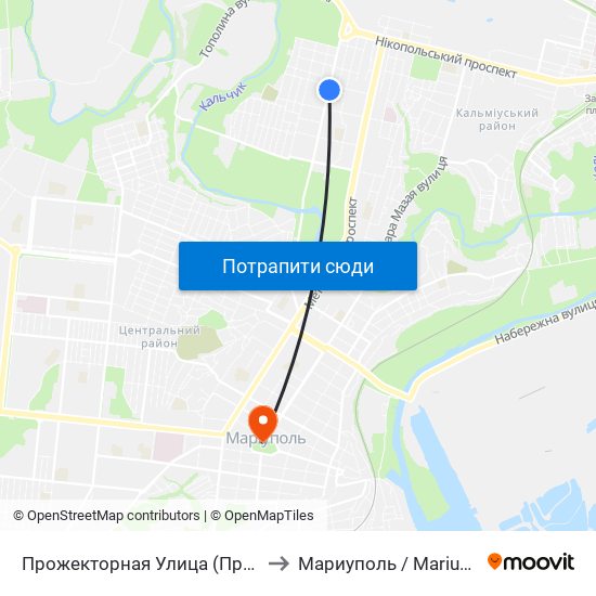 Прожекторная  Улица (Прожекторна Вулиця) to Мариуполь / Mariupol (Маріуполь) map